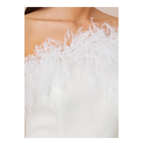 NWT AIDAN MATTOX Feather Trim Crepe Strapless Jumpsuit White Size14 Bride Bridal - Picture 7 of 13